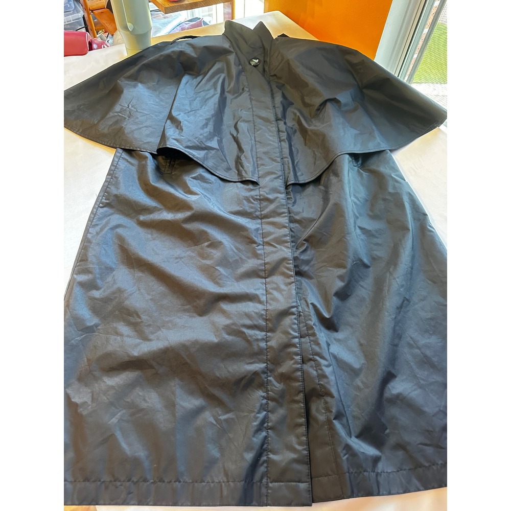 Vintage Black Cape Raincoat Rubber Back Thick Shoulder Pads 80s 90s Medium - Picture 8 of 15